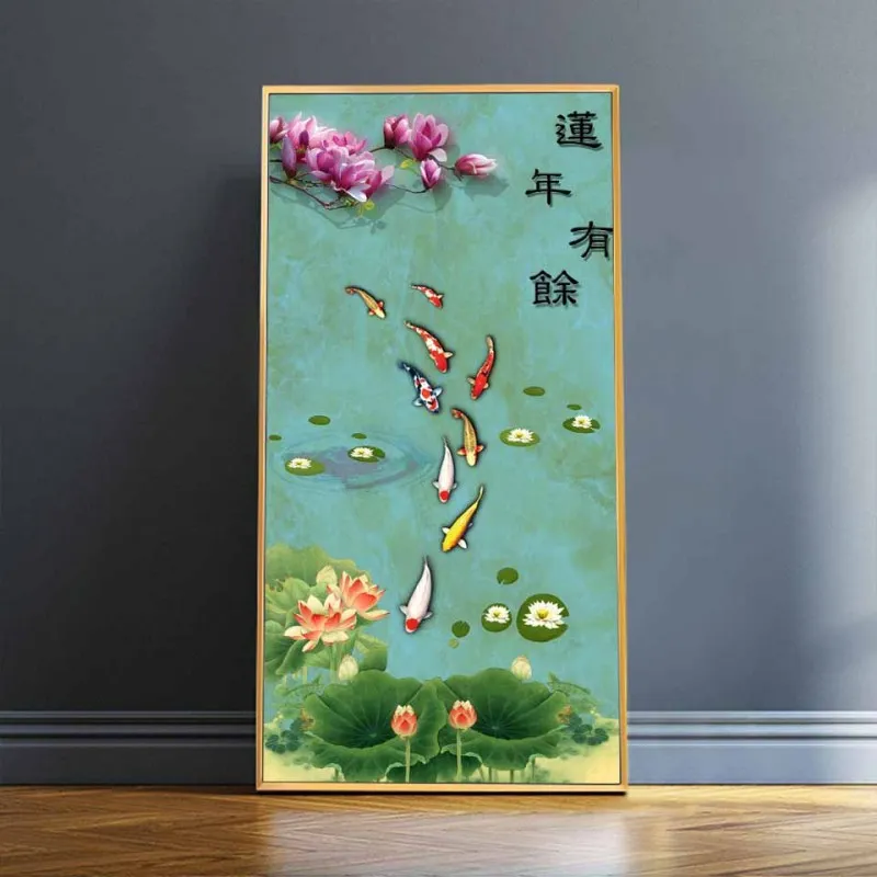 Tranh canvas 6 tấm phong thủy cửu ngư 9 con cá chép và hoa sen