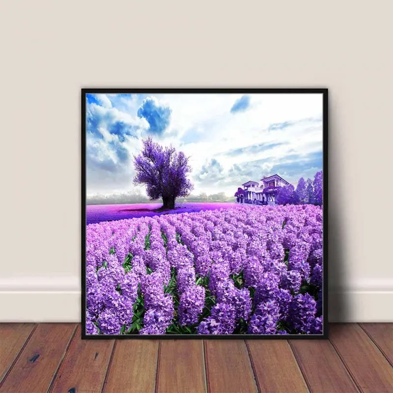 Tranh canvas cánh đồng hoa màu tím