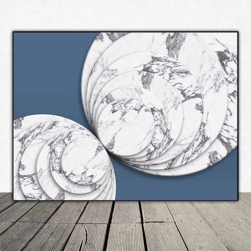 Tranh trừu tượng các khối hình học vòng tròn màu xanh và màu nâu