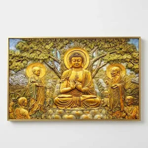 Tranh Canvas Phù Điêu Phật Thích Ca Dưới Gốc Bồ Đề – Sang Trọng & Bình An