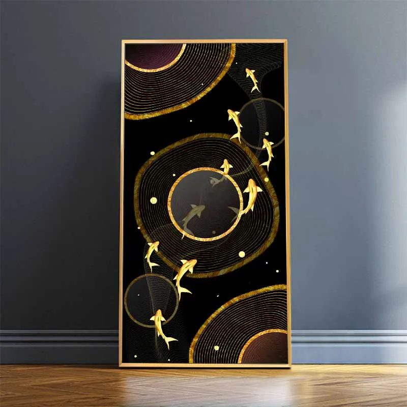 6 Tấm tranh canvas phong thủy 9 con cá chép cửu ngư trừu tượng