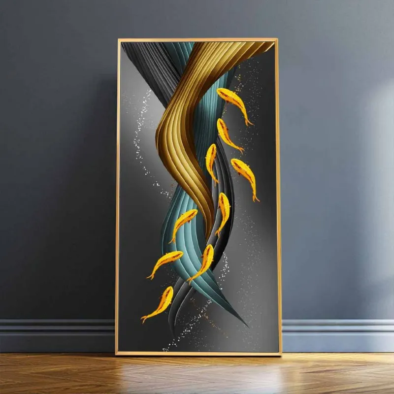 6 Tấm tranh canvas trừu tượng phong thủy 9 con cá chép cửu ngư