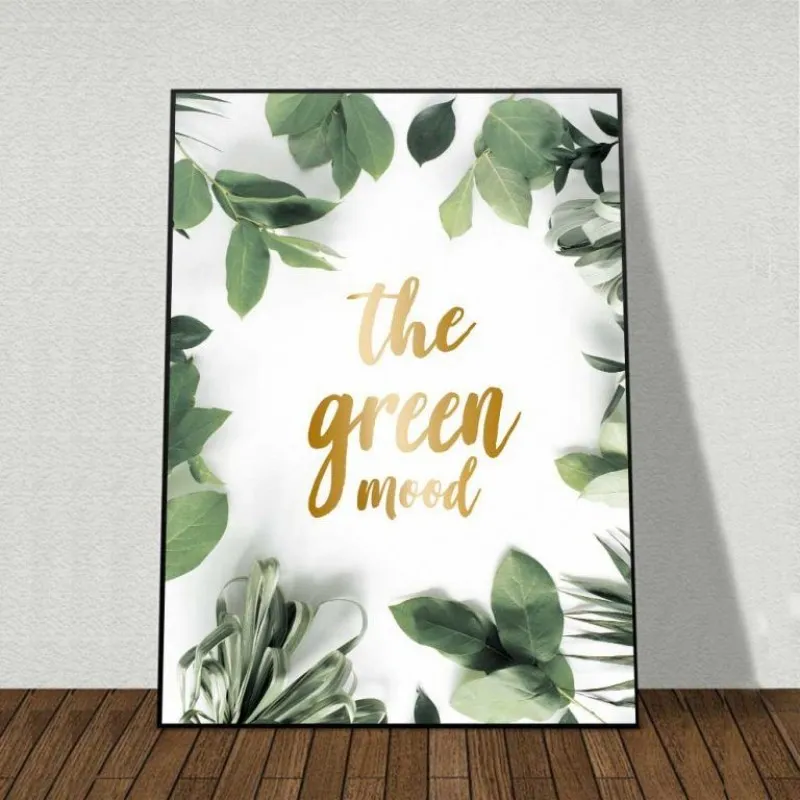Tranh hoa và lá cây kết hợp chữ The Green Mood