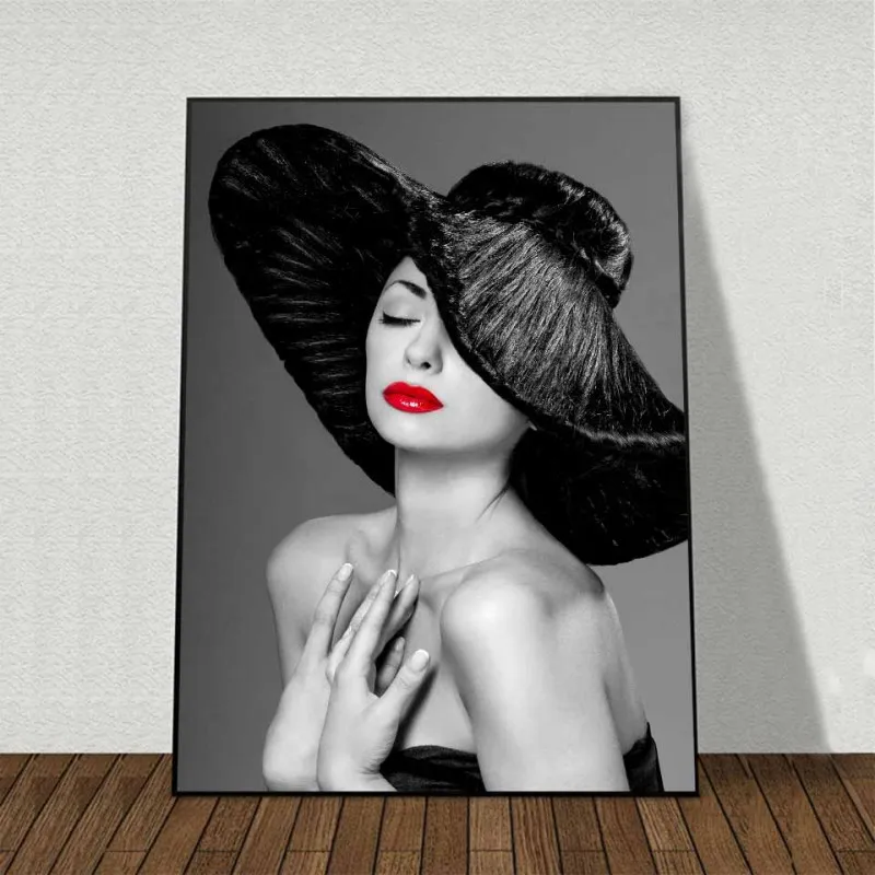 Tranh canvas 6 tấm cô gái thời trang nón mũ và áo