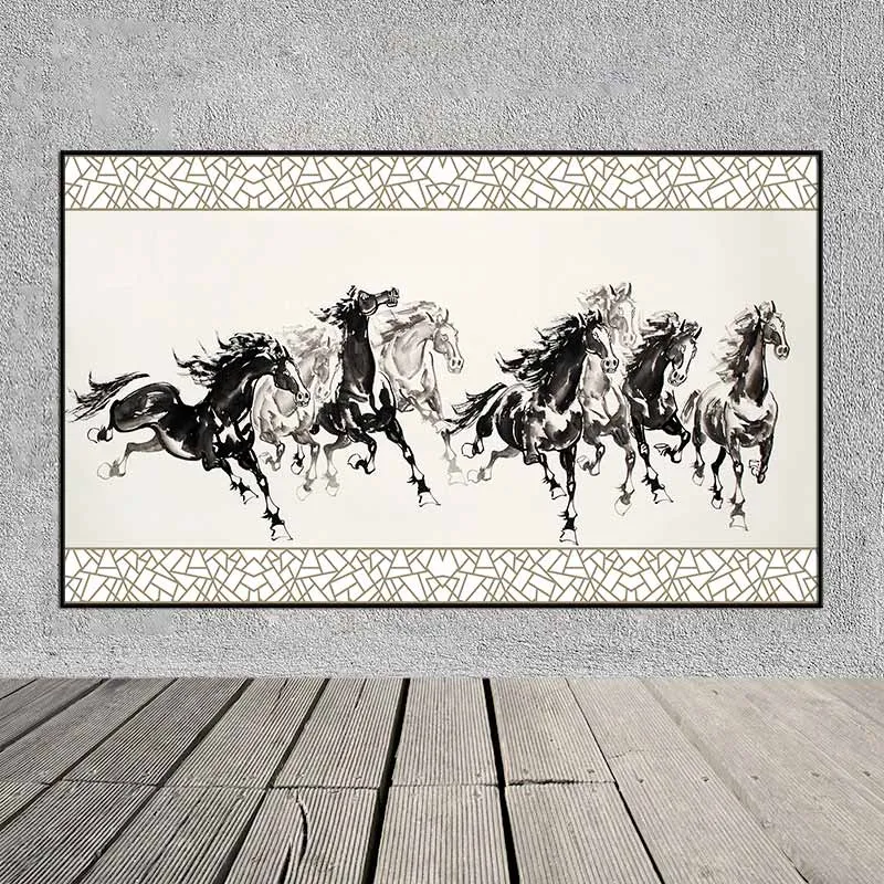 Tranh bát mã, mã đáo thành công theo phong cách tranh thủy mặc