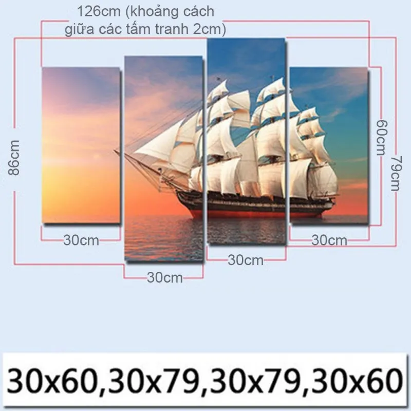 Tranh phong cảnh thuyền buồm, thuận buồm xuôi gió