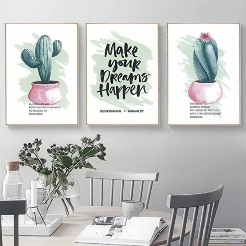 Ba bức tranh treo tường cây xương rồng theo phong cách Scandinavian-Minimalist