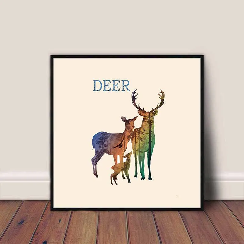 Tranh Nai và cây trừu tượng nhiều màu sắc