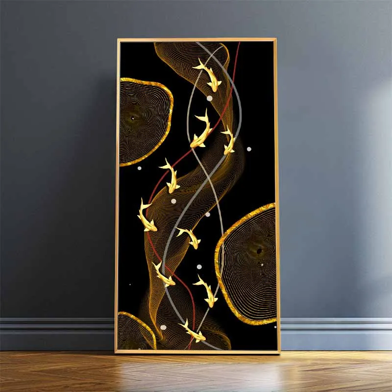 6 Tấm tranh canvas phong thủy 9 con cá chép cửu ngư trừu tượng