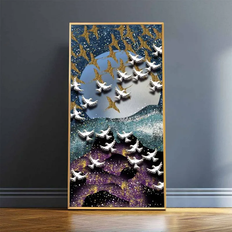 Tranh canvas 9 tấm cá, chim trừu tượng