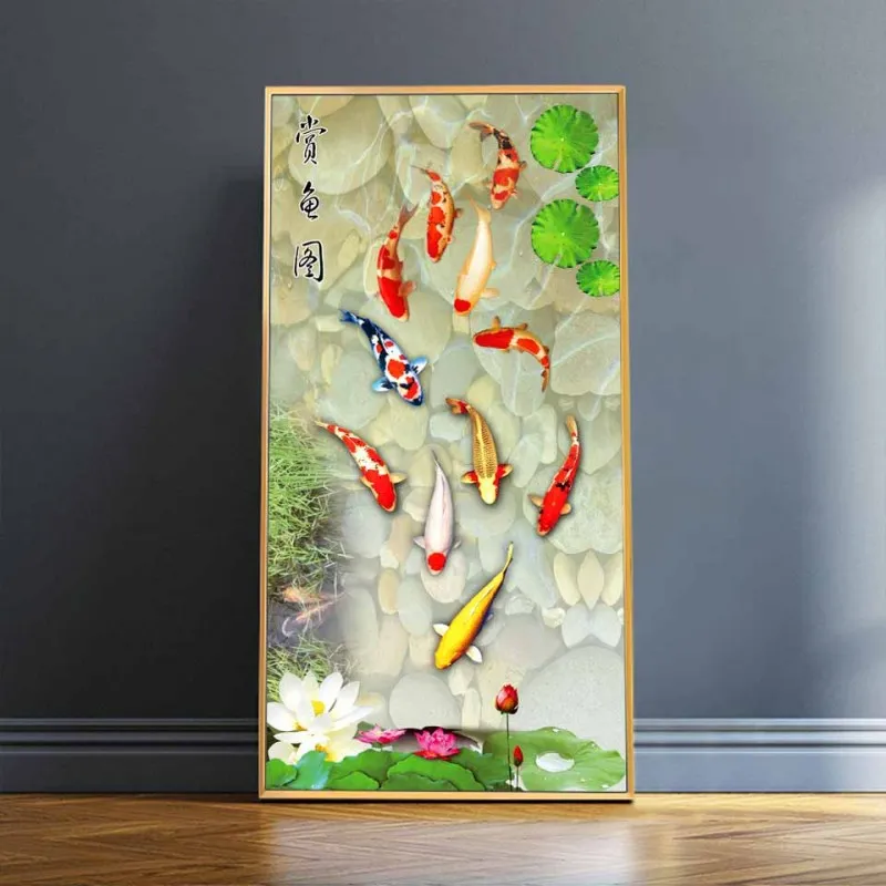 Tranh canvas 6 tấm phong thủy cửu ngư 9 con cá chép và hoa sen