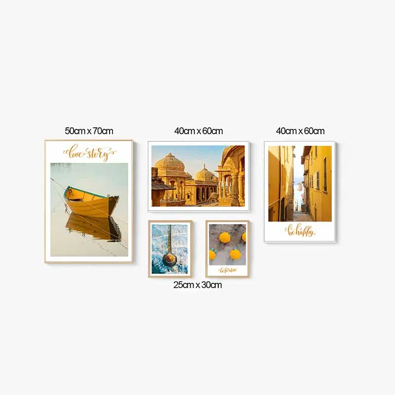 Tranh phong cảnh tòa nhà và con thuyền đang neo trên sông