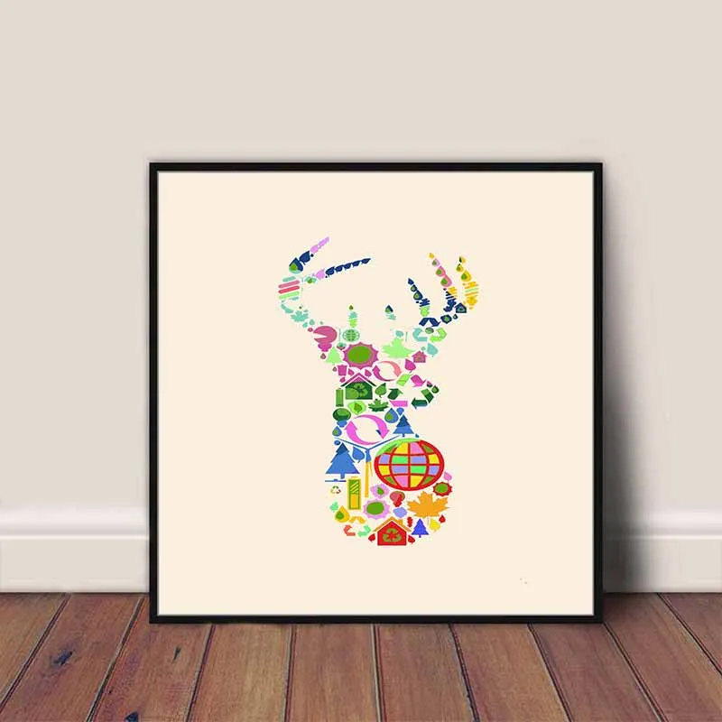 Tranh Nai và cây trừu tượng nhiều màu sắc