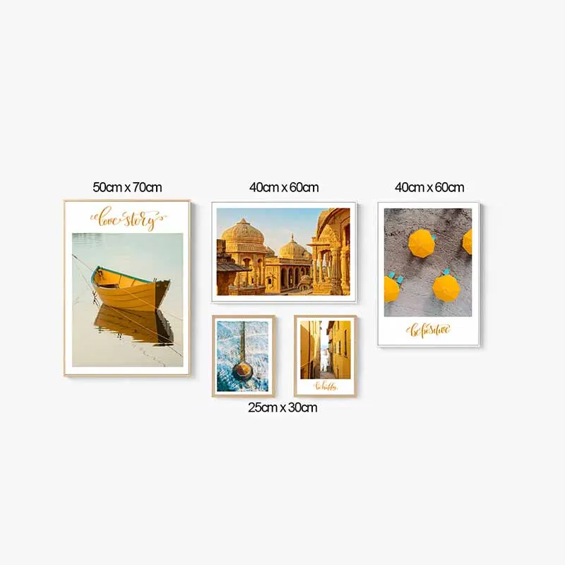 Tranh phong cảnh tòa nhà và con thuyền đang neo trên sông