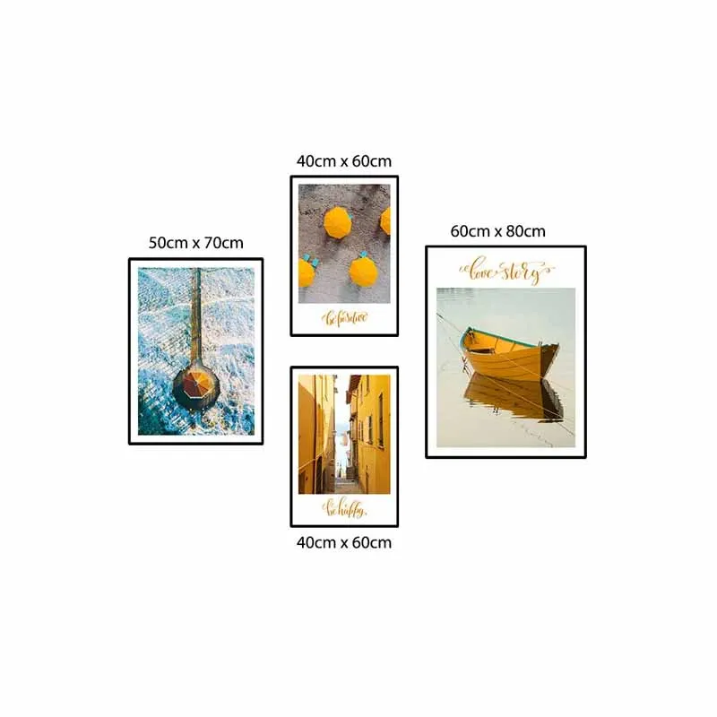 Tranh phong cảnh tòa nhà và con thuyền đang neo trên sông