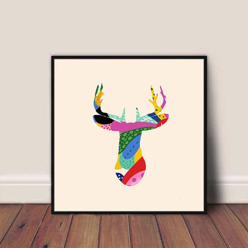 Tranh Nai và cây trừu tượng nhiều màu sắc