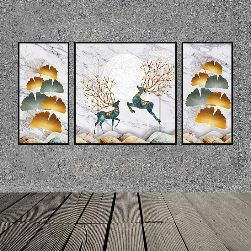 Tranh đôi nai với cặp sừng lớn