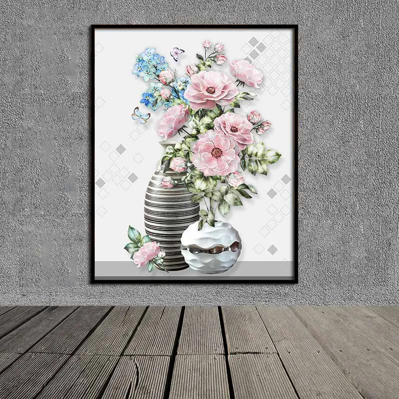 Tranh tĩnh vật bình hoa trà hồng