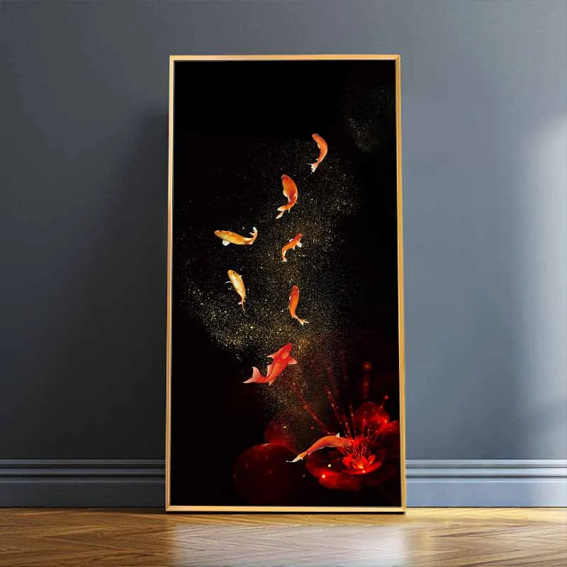 tranh 8 con cá chép và hoa sen trừu tượng