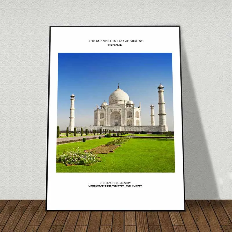 Tranh kiến trúc nổi tiếng lâu đài Chantilly, lăng mộ Tāj Mahal và nhà thờ với tháp nghiêng Pisa