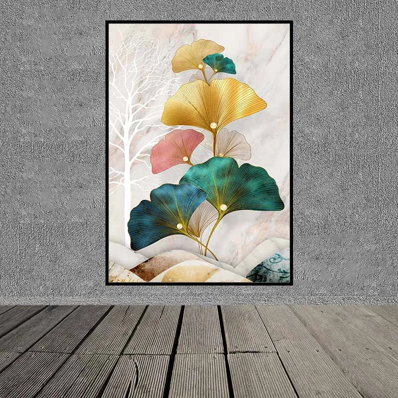 Tranh 2 con hươu nai trên nền cây khô trừu tượng