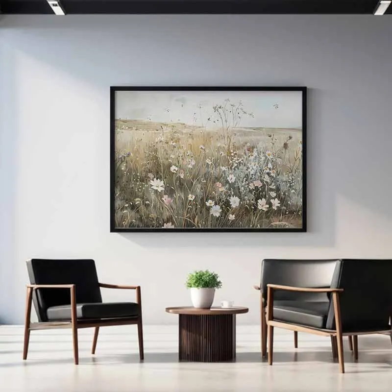 Tranh phong cảnh cánh đồng hoa dại với tông màu dịu nhẹ