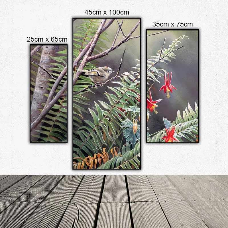 Tranh bộ 3 tấm ghép chim và hoa