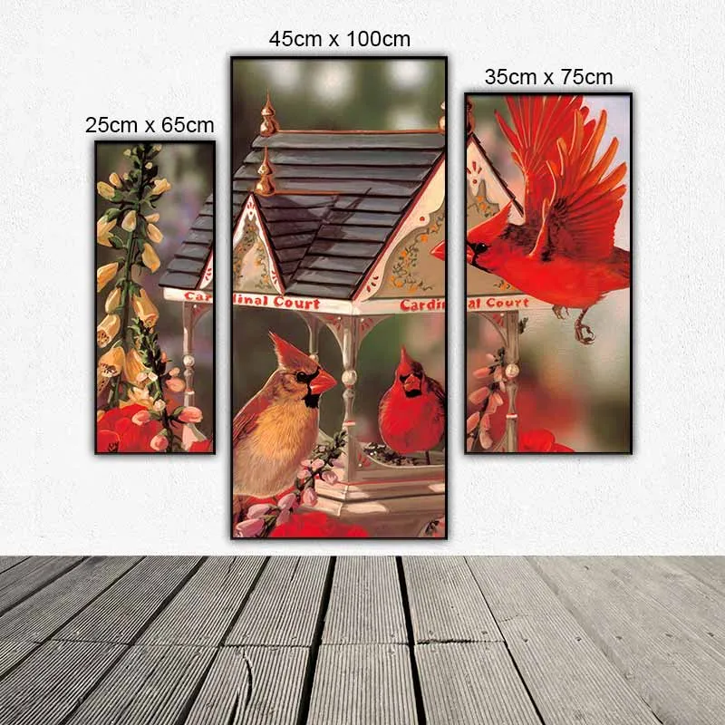 Tranh bộ 3 tấm ghép chim và hoa