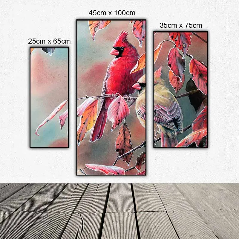 Tranh bộ 3 tấm ghép chim và hoa