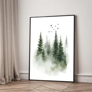 Tranh In Canvas Nghệ Thuật: Rừng Thông Sương Mù Tĩnh Lặng
