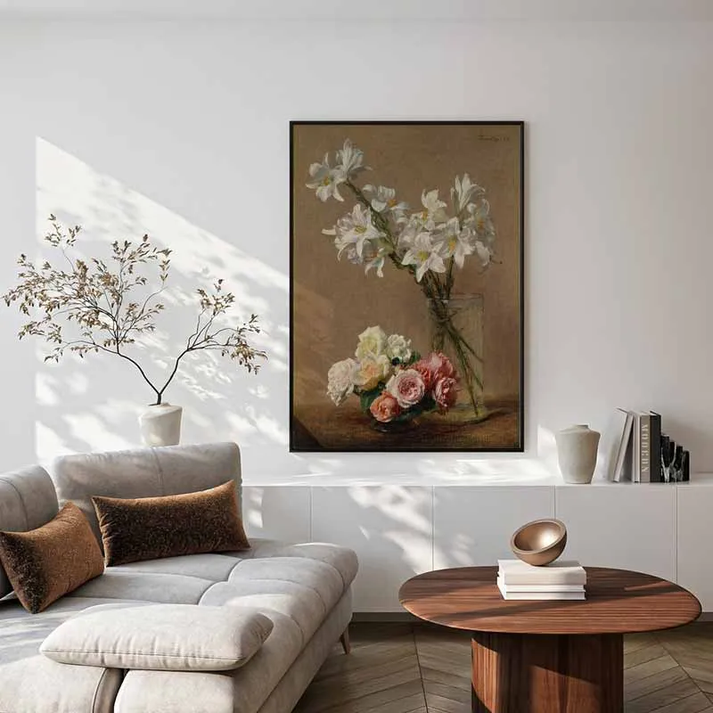 Tranh tĩnh vật hoa hồng và hoa loa kèn của Henri Fantin-Latour