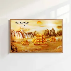 Tranh Canvas Thuận Buồm Xuôi Gió Sắc Vàng Kim Phong Thủy
