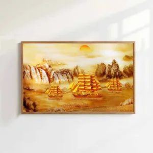 Tranh Canvas Thuận Buồm Xuôi Gió Sắc Vàng Kim Phong Thủy