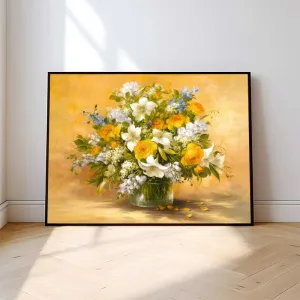 Tranh Canvas Tĩnh Vật Bình Hoa Hồng Vàng Và Ly Trắng Nghệ Thuật