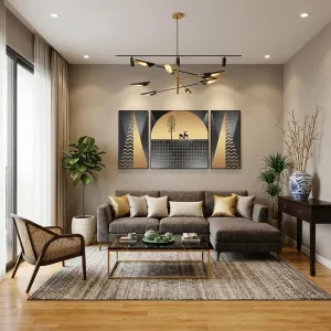 Tranh Canvas Bộ 3 Tấm: Hươu Vàng Trừu Tượng Dưới Trăng