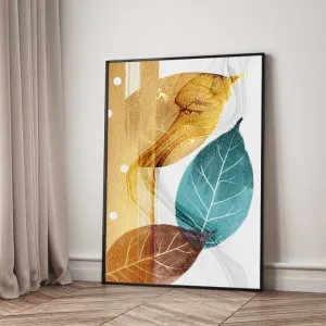 Tranh Canvas Bộ 3 Tấm Nghệ Thuật Trừu Tượng Lá Cây Và Lá Rẻ Quạt Vàng Kim Hiện Đại
