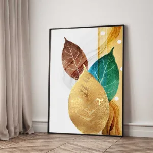 Tranh Canvas Bộ 3 Tấm Nghệ Thuật Trừu Tượng Lá Cây Và Lá Rẻ Quạt Vàng Kim Hiện Đại