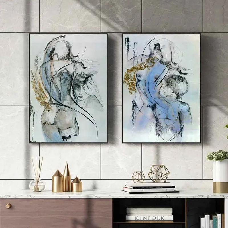 Tranh canvas các đường nét cô gái khỏa thân trừu tượng