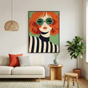 Tranh Canvas chân dung Pop Art cô gái tóc cam với kính mát thời trang