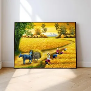 Tranh Canvas Đồng Quê Mùa Gặt Lúa Chín Vàng – Mang Bình Yên Vào Không Gian Sống
