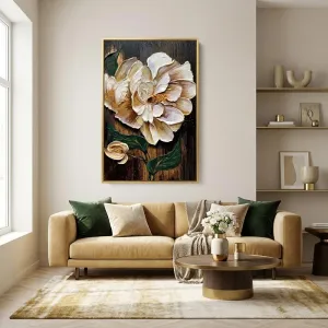 Tranh Canvas Hoa Mẫu Đơn Trắng Vàng 3D Sang Trọng - Nghệ Thuật Đắp Nổi Hiện Đại