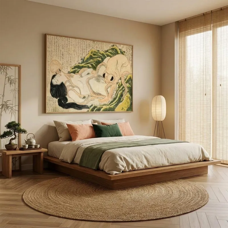 Tranh nghệ thuật Giấc mơ của người vợ ngư phủ - Hokusai