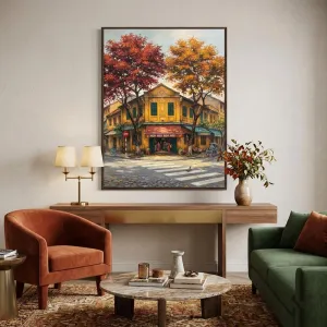 Tranh Canvas Phố Cổ Hà Nội: Nhà May Hoa Mai Mùa Thu Vàng Hoài Cổ