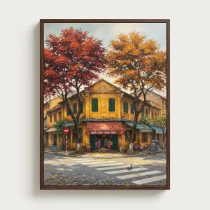 Tranh Canvas Phố Cổ Hà Nội: Nhà May Hoa Mai Mùa Thu Vàng Hoài Cổ