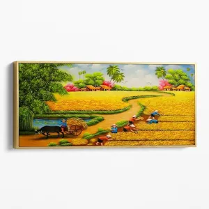 Tranh Canvas Phong Cảnh Đồng Quê Mùa Lúa Chín Vàng Bình Yên