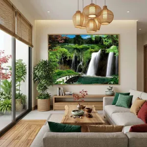 Tranh Canvas Phong Cảnh Thác Nước Và Rừng Xanh