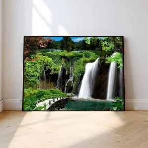 Tranh Canvas Phong Cảnh Thác Nước Và Rừng Xanh