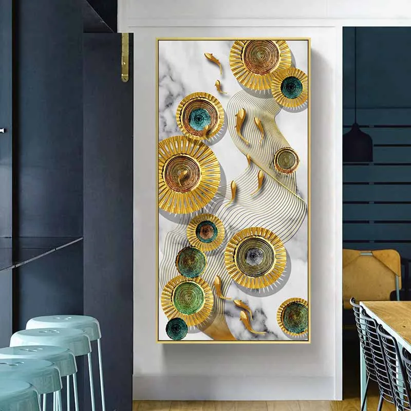 Tranh canvas phong thủy 9 con cá chép cửu ngư trừu tượng