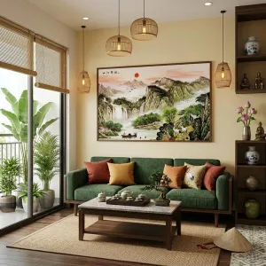 Tranh Canvas Phong Thủy - Non Nước Hữu Tình