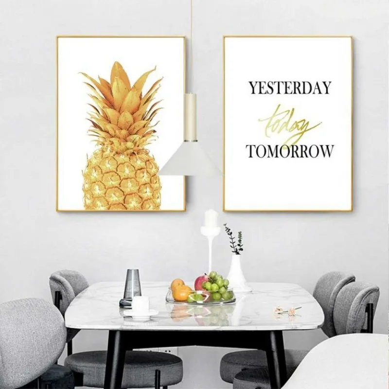 Tranh canvas Scandinavian quả dứa vàng kết hợp chữ